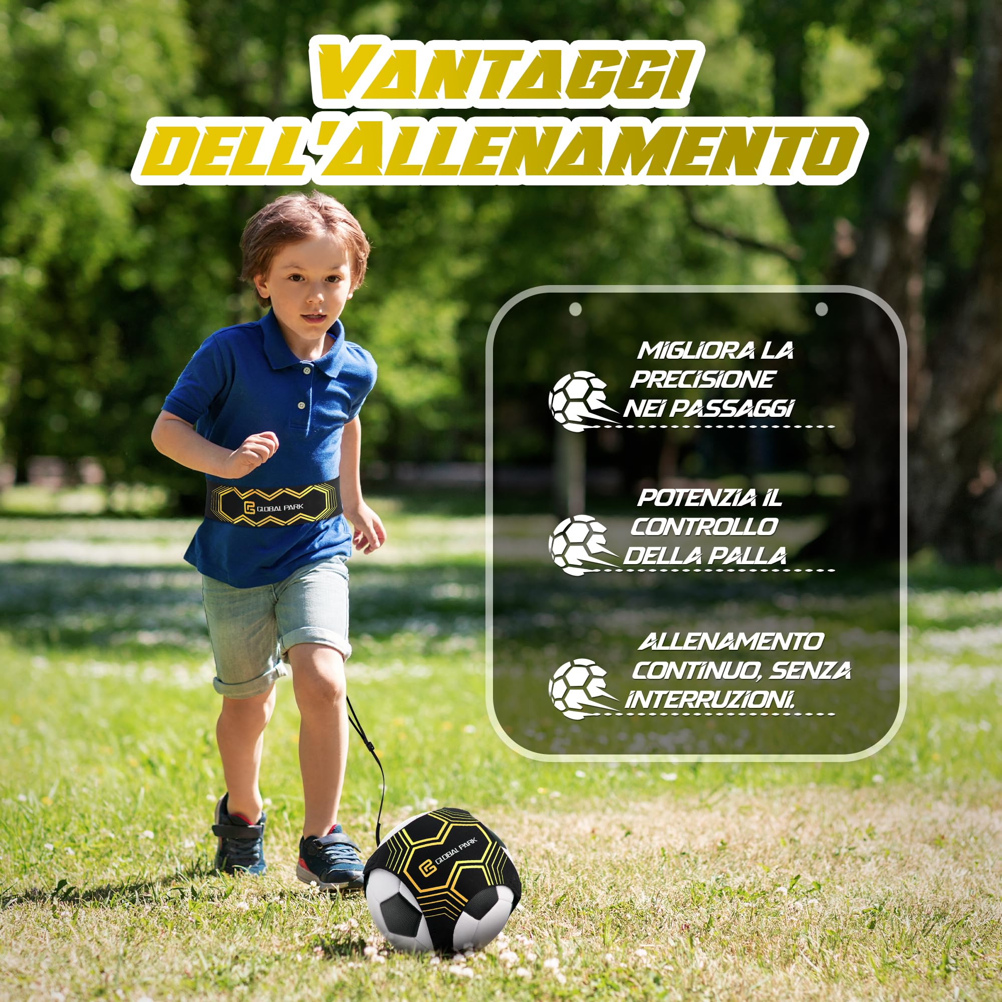 Global Park Trainer da Calcio Attrezzatura Banda Elastica per L’Allenamento Individuale con Cintura Regolabile per Bambini Adulti