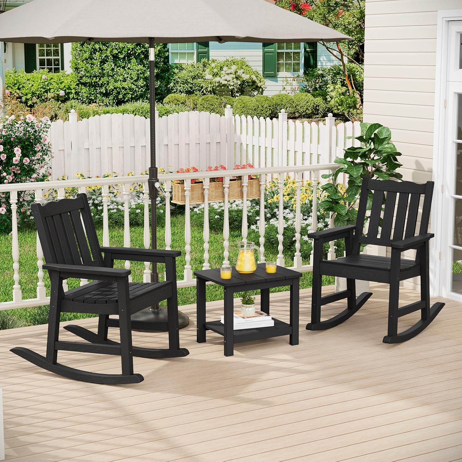 Stoog All-Weather Patio Rocking Chair - Heavy Duty 400 lbs Capacity Outdoor Rocking Chair, Never Fade & No Rot, Waterproof & Weather-Resistant for Porch, Backyard, Deck, Garden, Fire Pit, Lawn - Black
