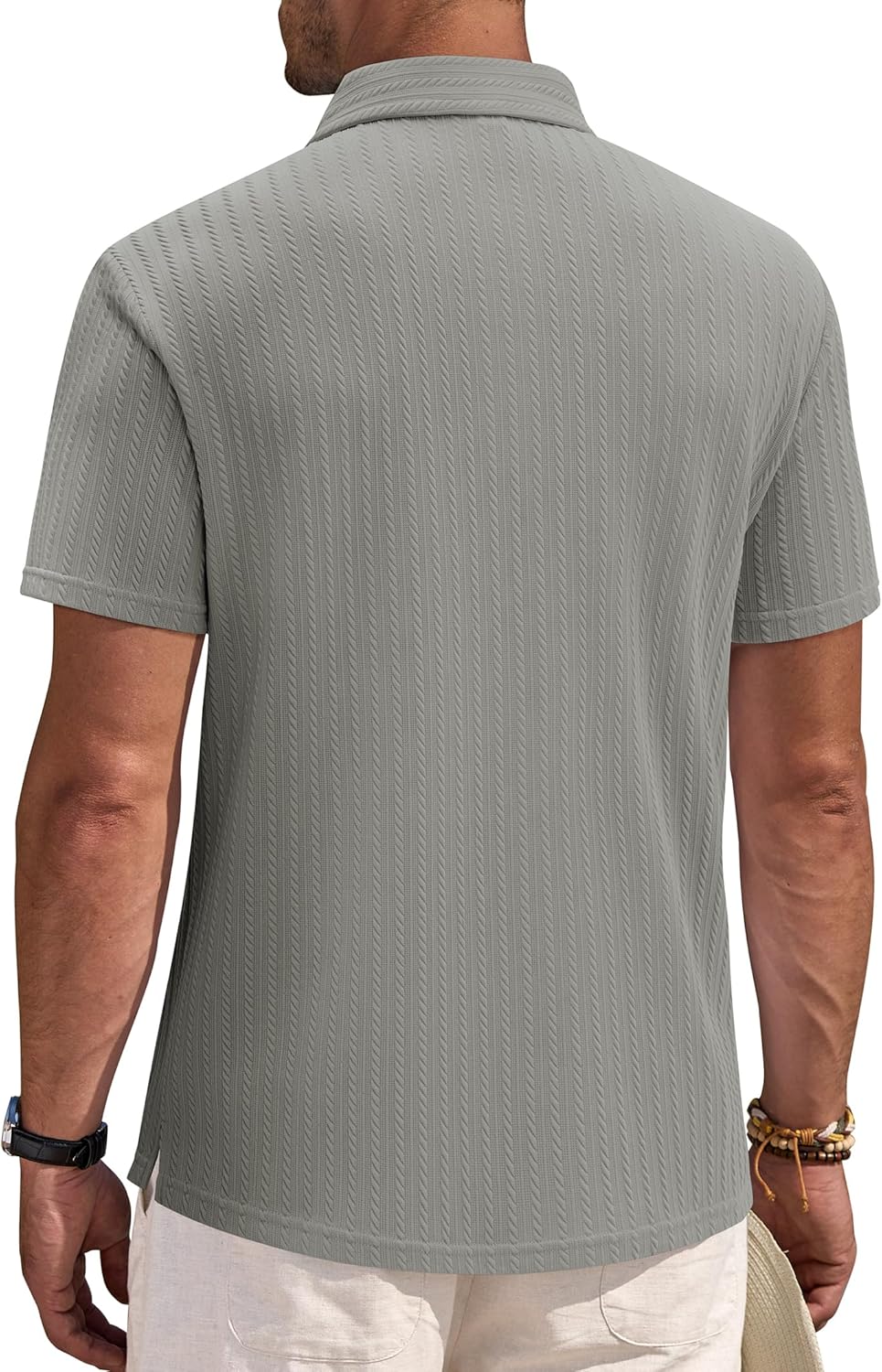 Alimens & Gentle Mens Polo Shirts Short Sleeve Textured Knit Casual Beach Vacation Stretchy Golf Shirts - Image 2