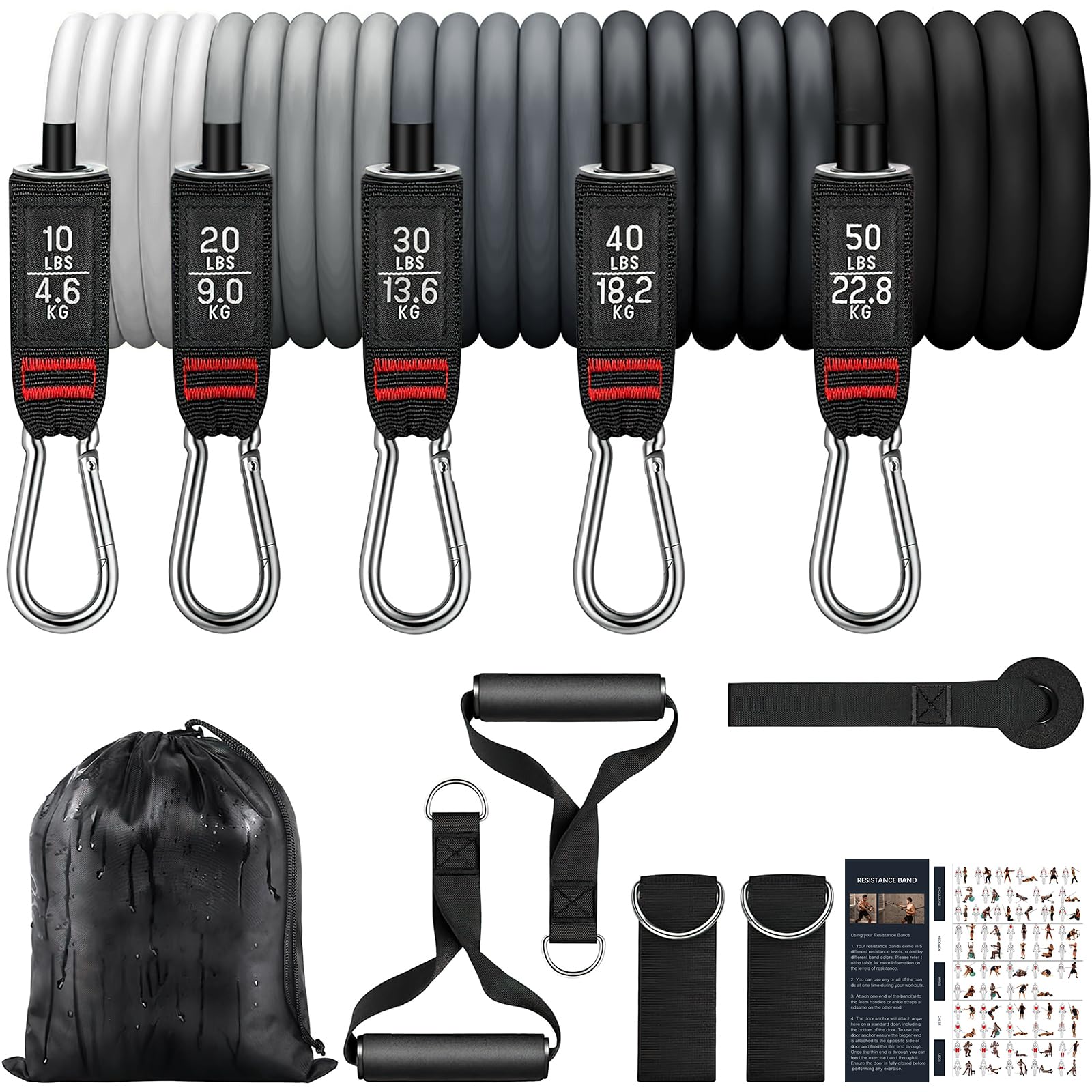 Resistance Bands Set, 150LBS Exercise Bands with Handles for Men and Women, Workout Bands with Door Anchor and Legs Ankle Straps, for Muscle Training, Physical Therapy, Shape Body, Yoga