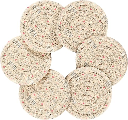 Miniatura 2 de innewgogo Teeth 6 Pcs Absorbent Drink Coasters for Tabletop Protection Handmade Round Woven Coaster with Holder & Heat Water Resistant Bulk Cup