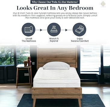 8 Inch Twin XL Mattress ? Premium Comfort Cold Foam with Bonnell Coil Springs - Breathable - Medium Firm