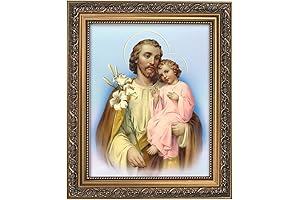 Elegant St. Joseph and Child Print, Enhanced by an Ornate Gold Frame