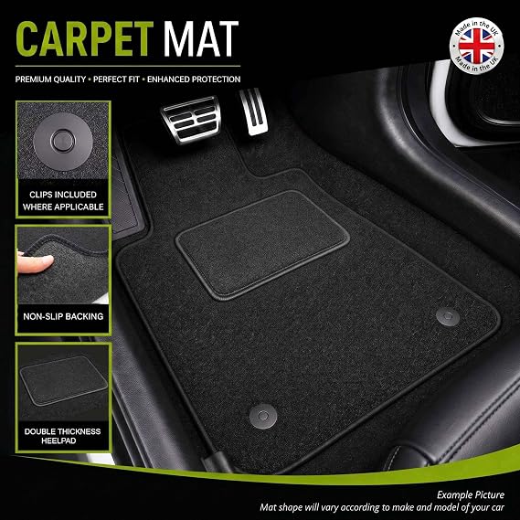 GCM - Car Floor Mats for Toyota Corolla Hybrid 2019 to Present (Estate, Hatchback & Saloon) - Anti Slip & Fit Car Mat with Clips Easy to Clean Car Carpet for All-Weather- Black Edging, Carpet