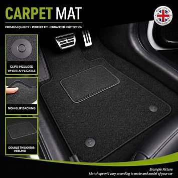 GCM - Car Floor Mats for Toyota Corolla Hybrid 2019 to Present (Estate, Hatchback & Saloon) - Anti Slip & Fit Car Mat with Clips Easy to Clean Car Carpet for All-Weather- Black Edging, Carpet