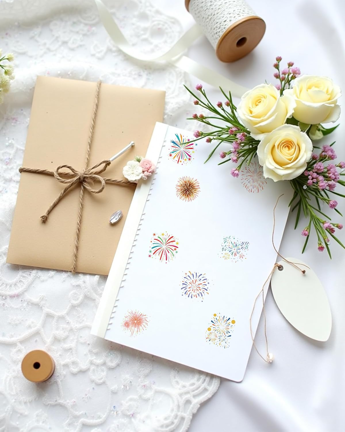 100pcs Fireworks Stickers, Self-Adhesive PET Transparent Fireworks Stickers for DIY Crafts Scrapbook, Journal, Notebook, Album, Water Bottles, Envelopes, Greeting Card Decoration image 3