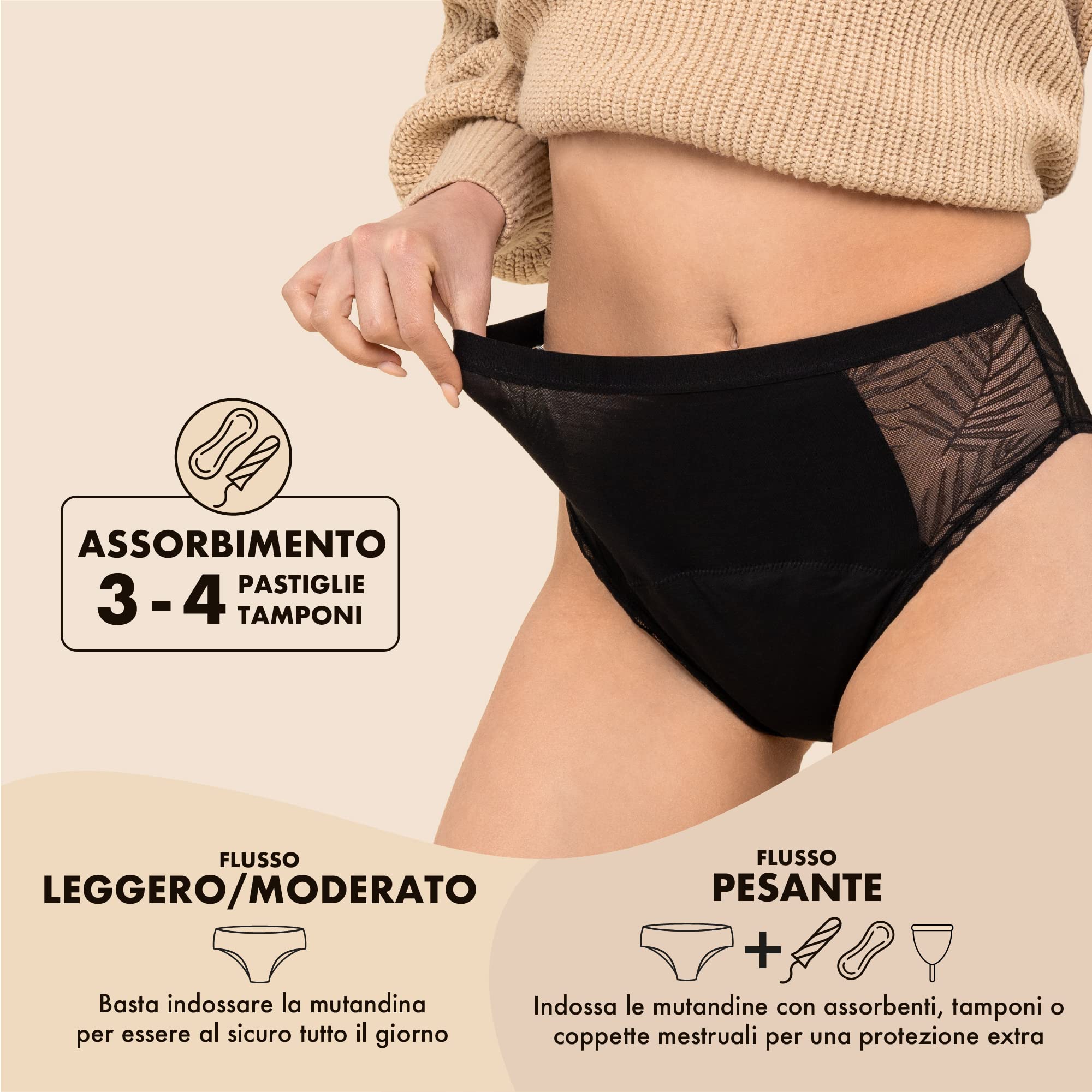 Set di Mutande Ciclo Mestruale Donna Vita Alta Cotone Bio Ecologico - Mutande Assorbenti Donna Ciclo 4 Strati Assorbenti Anti-Perdite Lavabile (XS)
