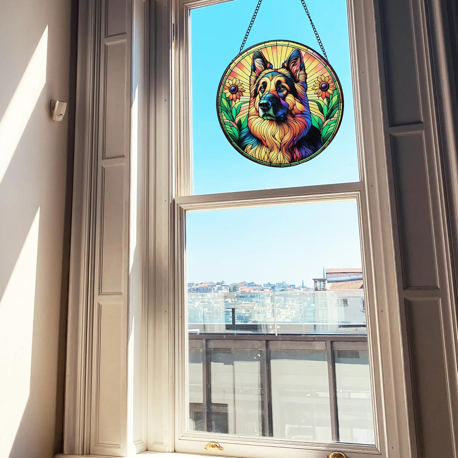 Stained Glass Window Hanging, 7.9 inch/20 cm Suncatchers for Windows Hanging, Sun Catchers Indoor Window, Stain Glass Window Hanging with Metal Chain, Home Garden Decor (German Shepherd) - Image 7