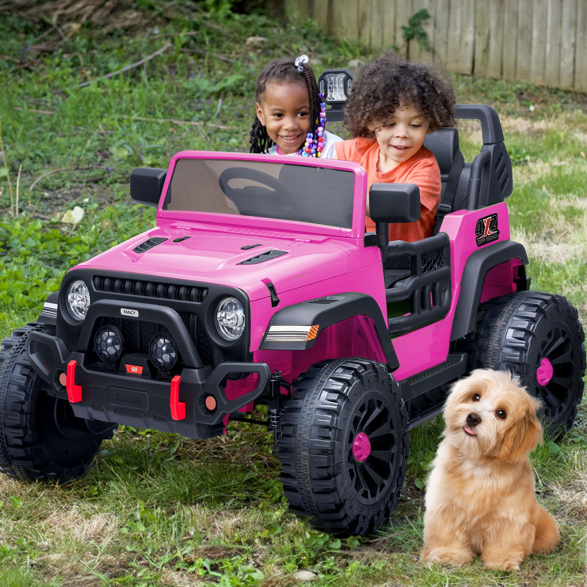 2-Seater Ride on Truck Car for Kids, 12V Electric Truck Car for Boys Age 3-8 w/Remote Control, Bluetooth, Capacity 150lbs - Pink