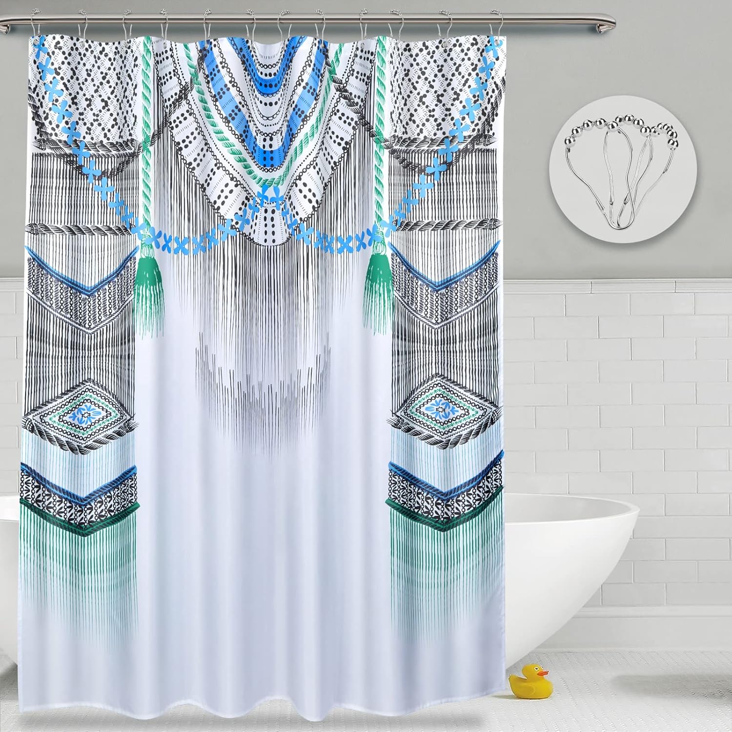 Vicyak Boho Farmhouse Fabric Shower Curtain 183cmx183cm, Machine Washable, Wrinkle Free ...