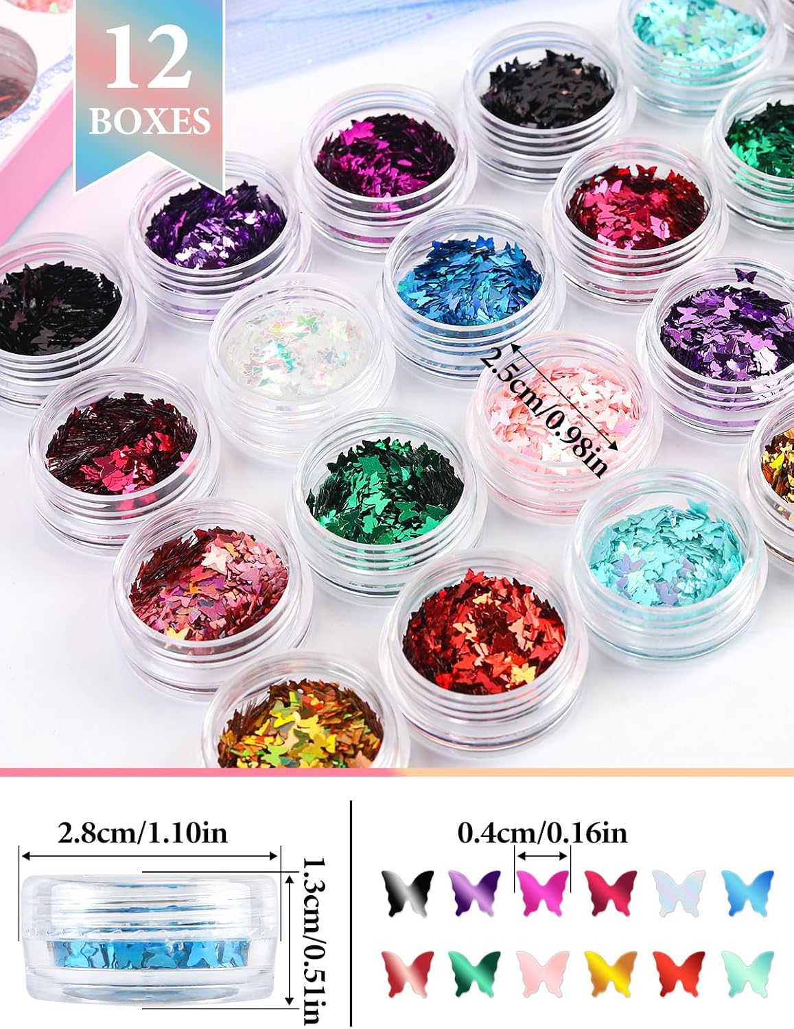 Kalolary 12 Color Butterfly Nail Art Glitter Sequins for Nails Art