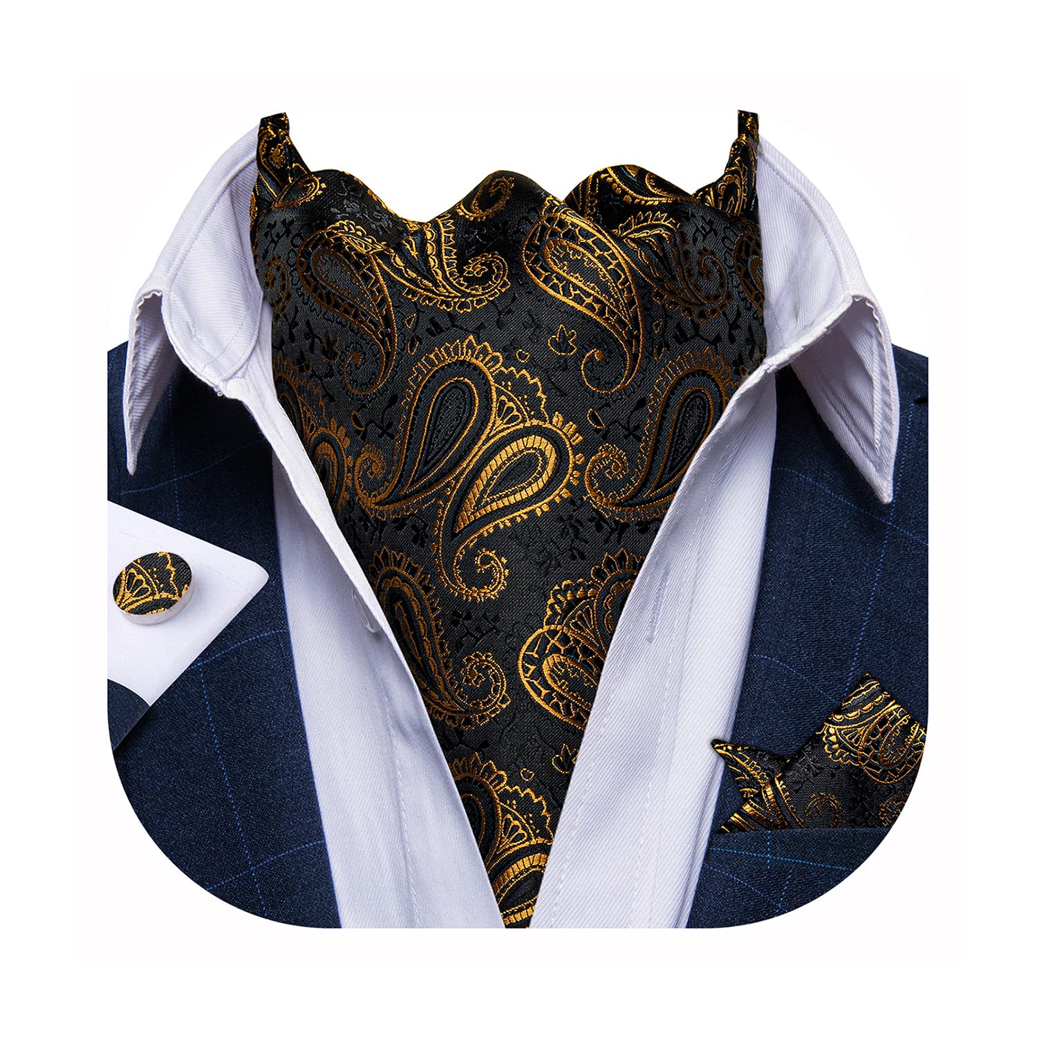 DiBanGu Jacquard Woven Ascot Silk Cravat Set for Men Wedding