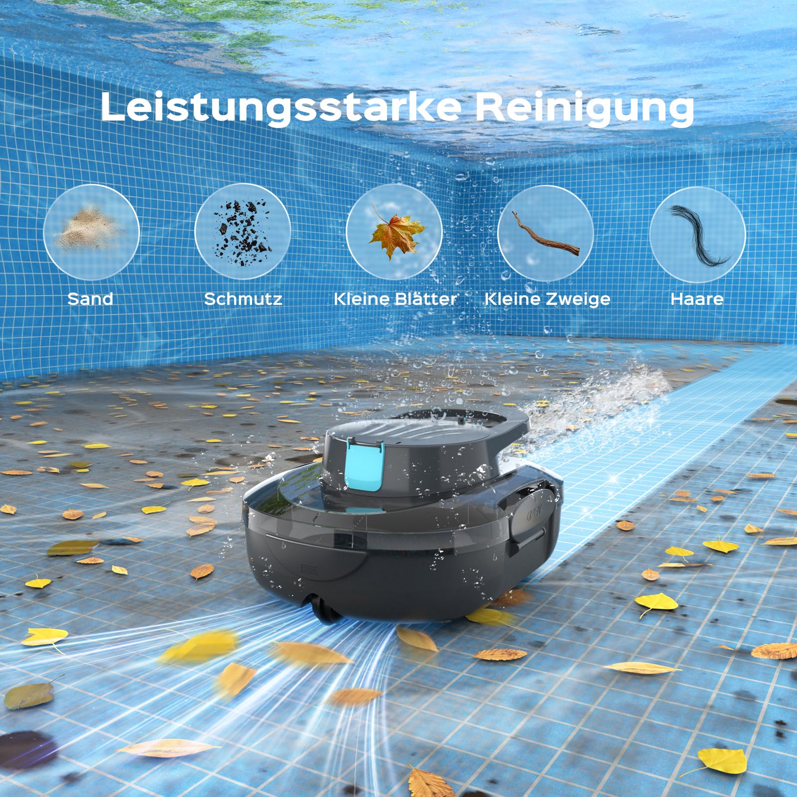 (2026 Upgrade) S1PRO Poolroboter, 120 Min Automatische Reinigung, Dual Motoren Poolreiniger Selbsteinpark mit 2,5H Ladezeit Poolsauger Akku für Flache Böden Pools bis 100 m², transparentes grau