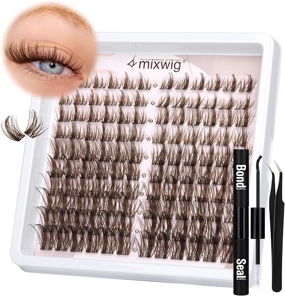 Brown Lash Clusters Kit Fox Eye Extension Kit with Bond and Seal Applicator - 1