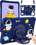 Wazzasoft for Samsung Galaxy Tab A9 Plus Case 11” Boys Cute Astronaut Cover Kawaii Cartoon Spacemen Fun Cool with Rotating Handle Stand+Strap Silicone Funda for Samsung A9 Plus Tablet Case