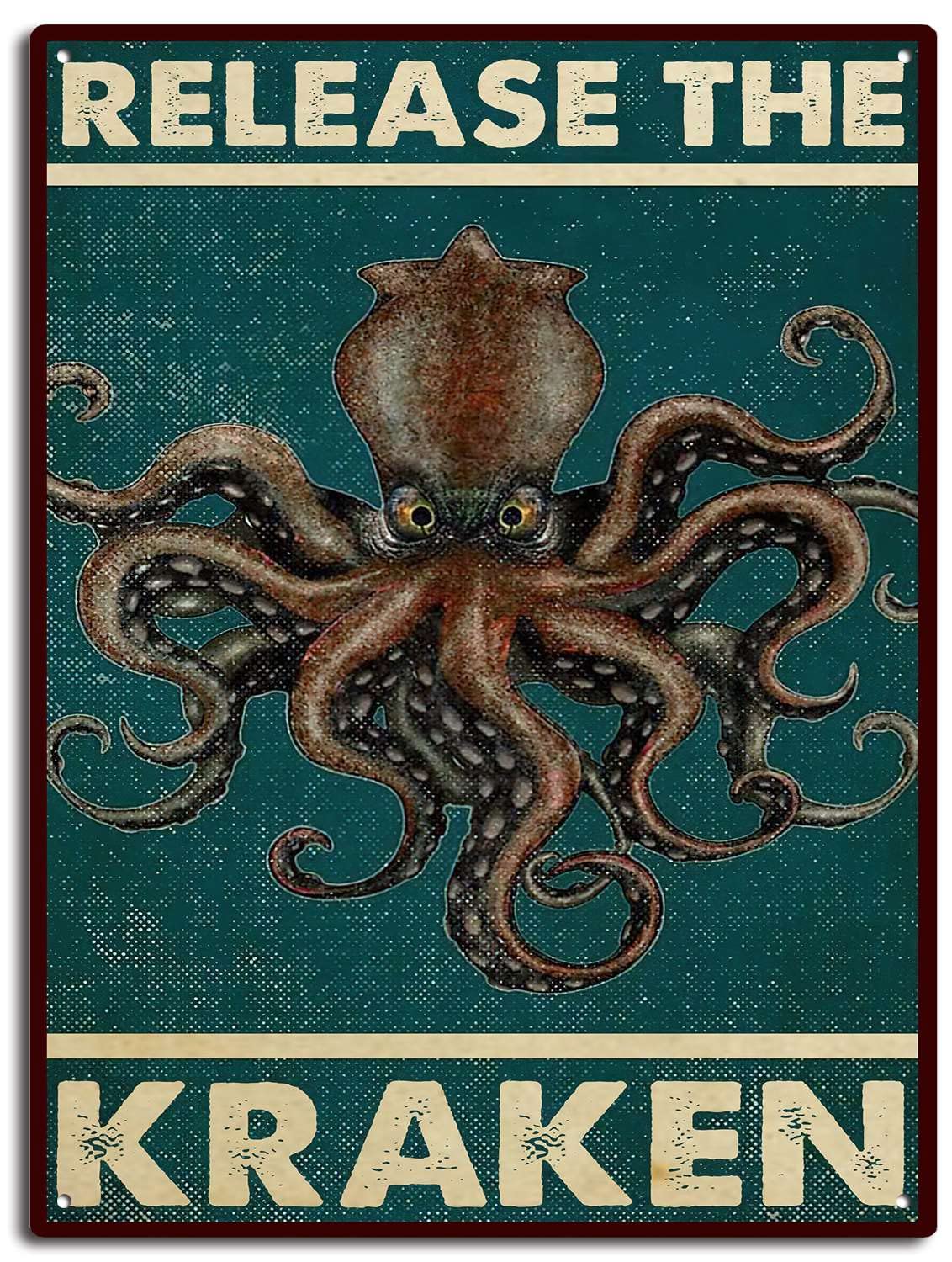 AZOLID Release The Kraken Signs Metal Tin Sign Farm Decor Vintage Wall Decor Home Bathroom Wall Decor Gifts 30X20CM