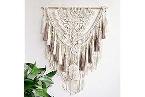 37.4" x 27.5" Handmade Beige and Dusty Rose Macrame Wall Hanging