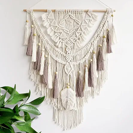 Macrame Wall Hanging, Woven Tapestry Beige & Dusty...