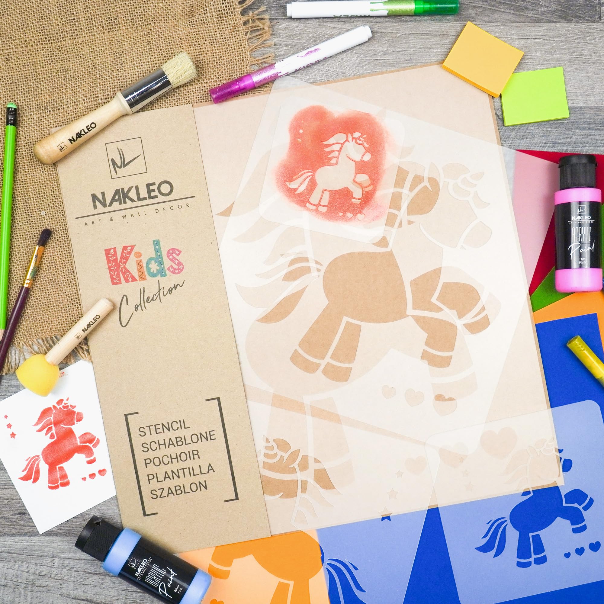 NAKLEO Painting Stencils Set for Kids 5 Pcs Templates 9x9 to 34x34cm Unicorn Fairytale Magic - Image 4