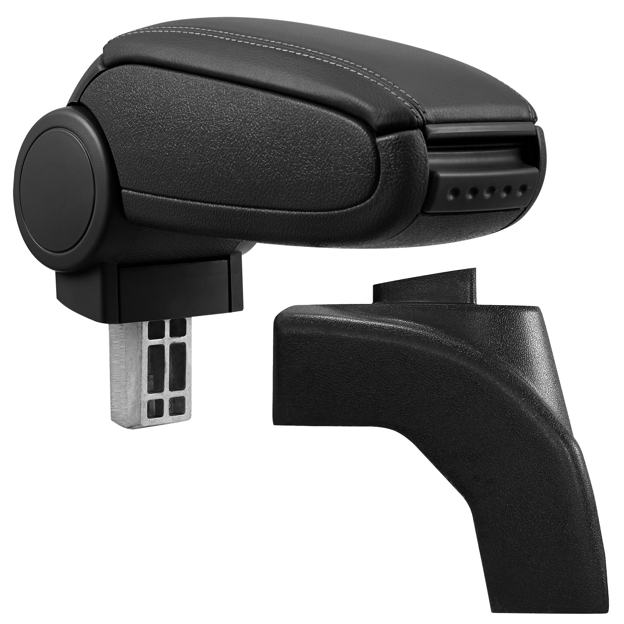 pro.tec Reposabrazos Central - apoyabrazos con Compartimento - tapizado - Polipiel - Negro con Costuras de Color Negro