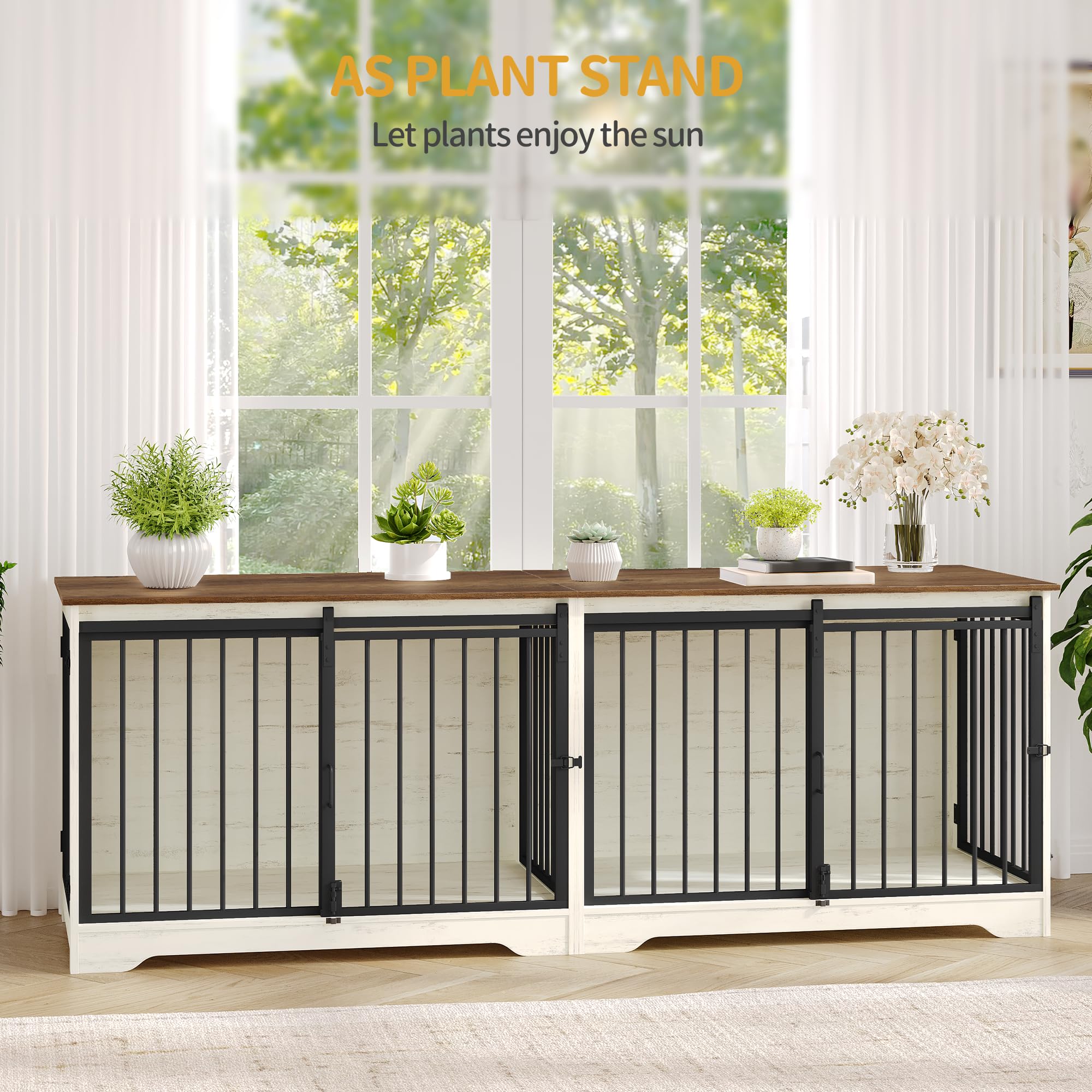 Hzuaneri Meuble pour Cage de 2 Chiens, Cage Double avec Séparateur, Niche en Bois, Cages avec Porte Coulissante, Design Meuble TV pour Chiens de Moyens et Grands Taille, Blanc et Marron DFC93714B