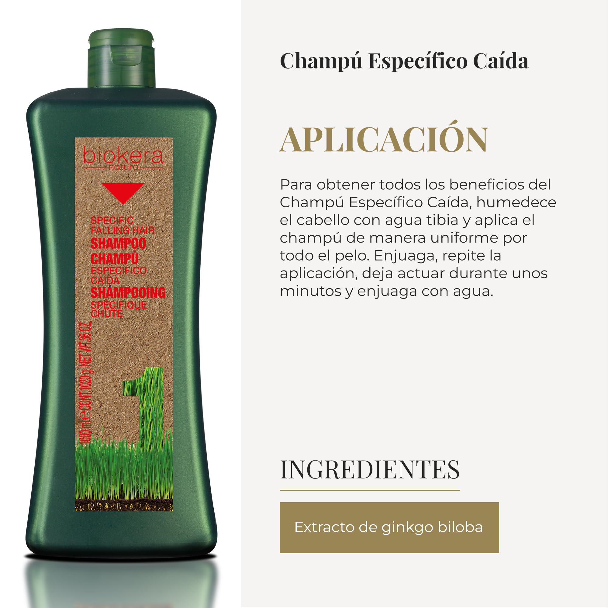 SALERM - Champú Anticaída - Biokera Natura Champú Específico Caída - 1000 ml - con Ginseng y Ginkgo Biloba - Normaliza el Ciclo de Crecimiento Capilar - Frena la Caída - Efecto Refrescante