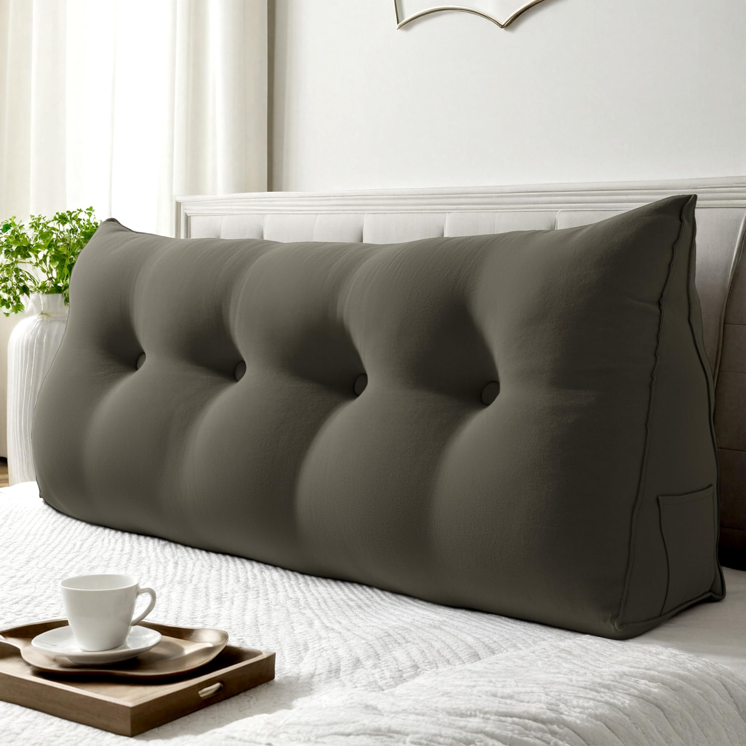 WOWMAX Multifunctional Upholstered Headboard Pillow Full, Dark Gray