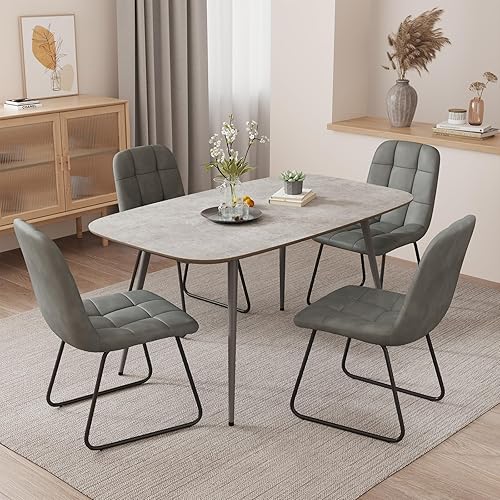Miniatura 22 de Mesa de comedor moderna de granja de 47.2 pulgadas, mesa de comedor rectangular de madera con patas de metal para 4 personas para comedor, cocina,