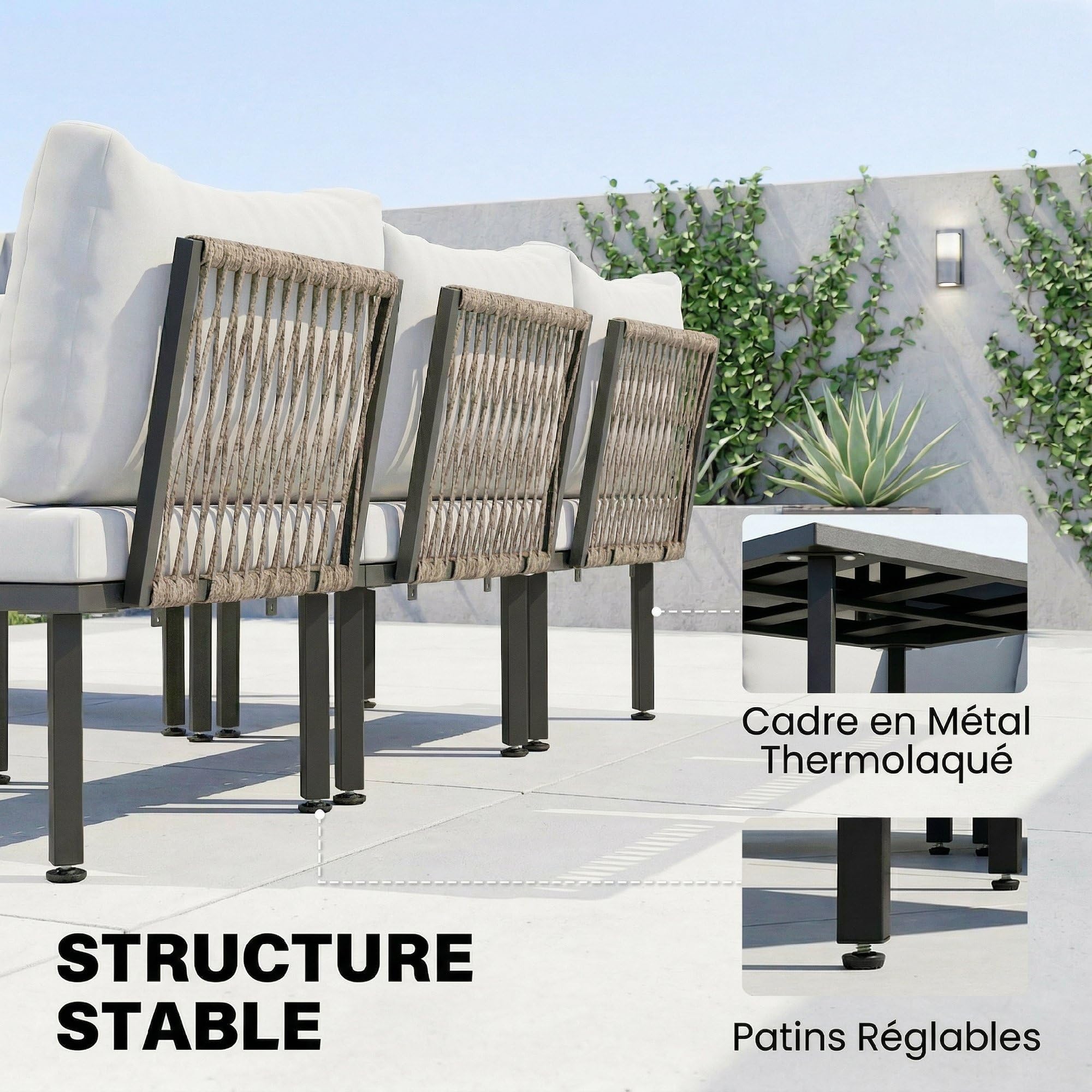 Outsunny Salon de Jardin Extérieur d'angle Modulable 6 Personnes Gris Clair