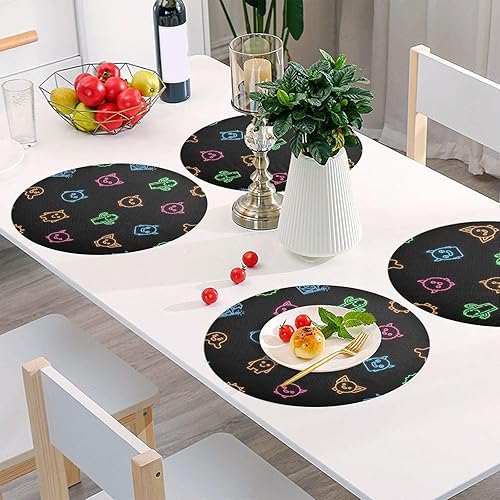 Miniatura 6 de Neon Cute Faces Black Round Table Placemats, Non Slip Washable Placemats Non Slip for Kitchen Table one sizex6