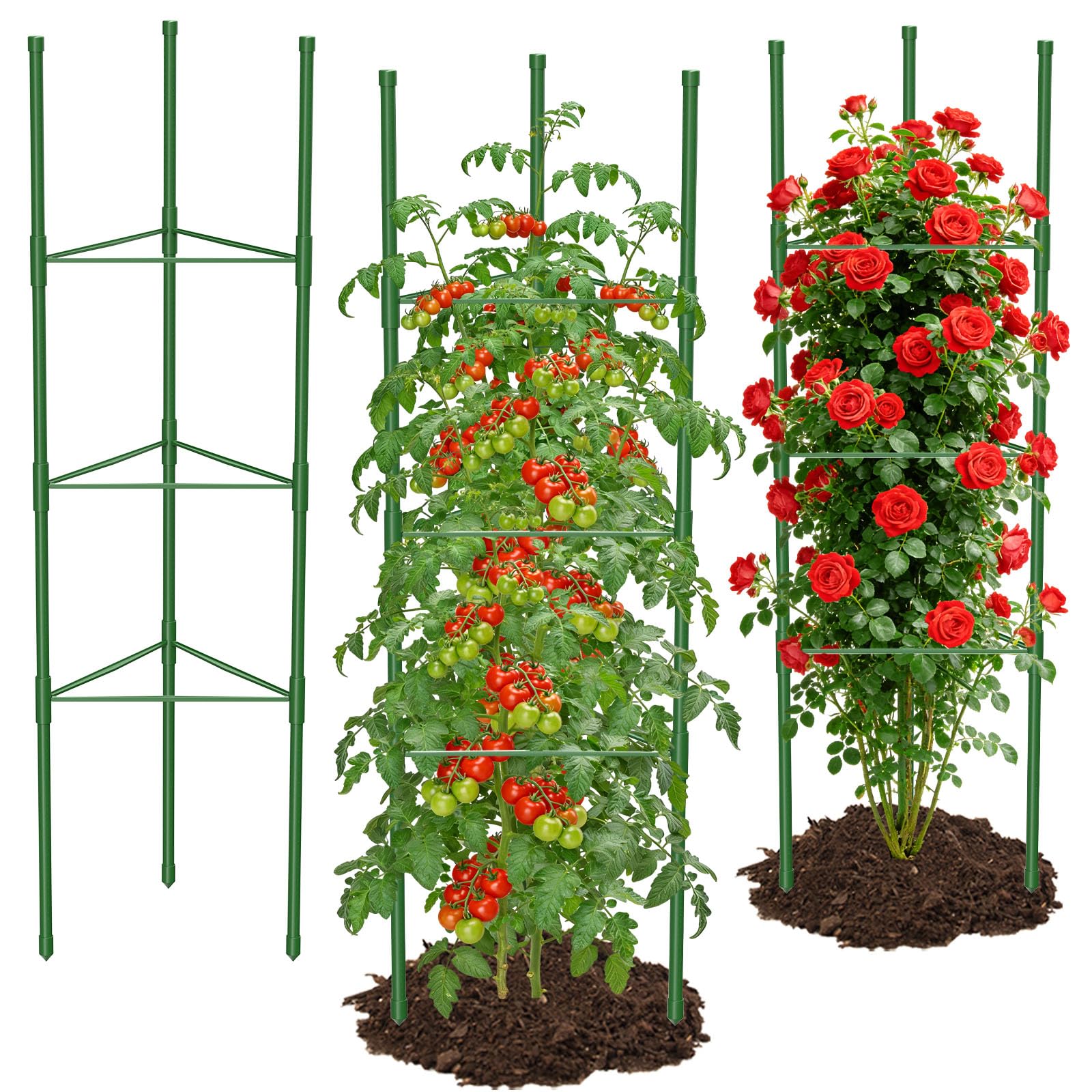 MYMULIKE Lot de 3 Cages à tomates surdimensionnées pour Jardin, Treillis à tomates pour Parterre surélevé, jusqu'à 40 x 130 cm, Support de Plantes de tomates pour Jardin surélevé et légumes grimpants