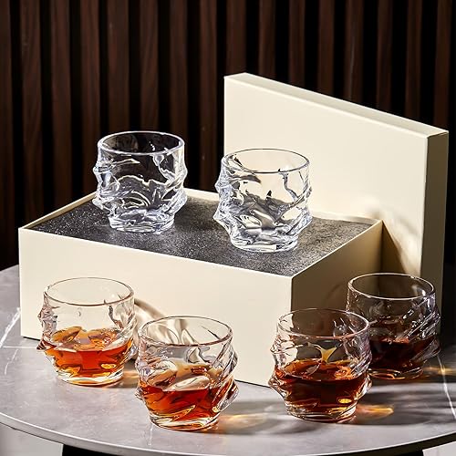 Juego de 6 vasos de whisky, vasos de cóctel de cristal de 10 onzas en caja de lujo, utensilios de bar de rocas antiguas para ron de cóctel de vodka