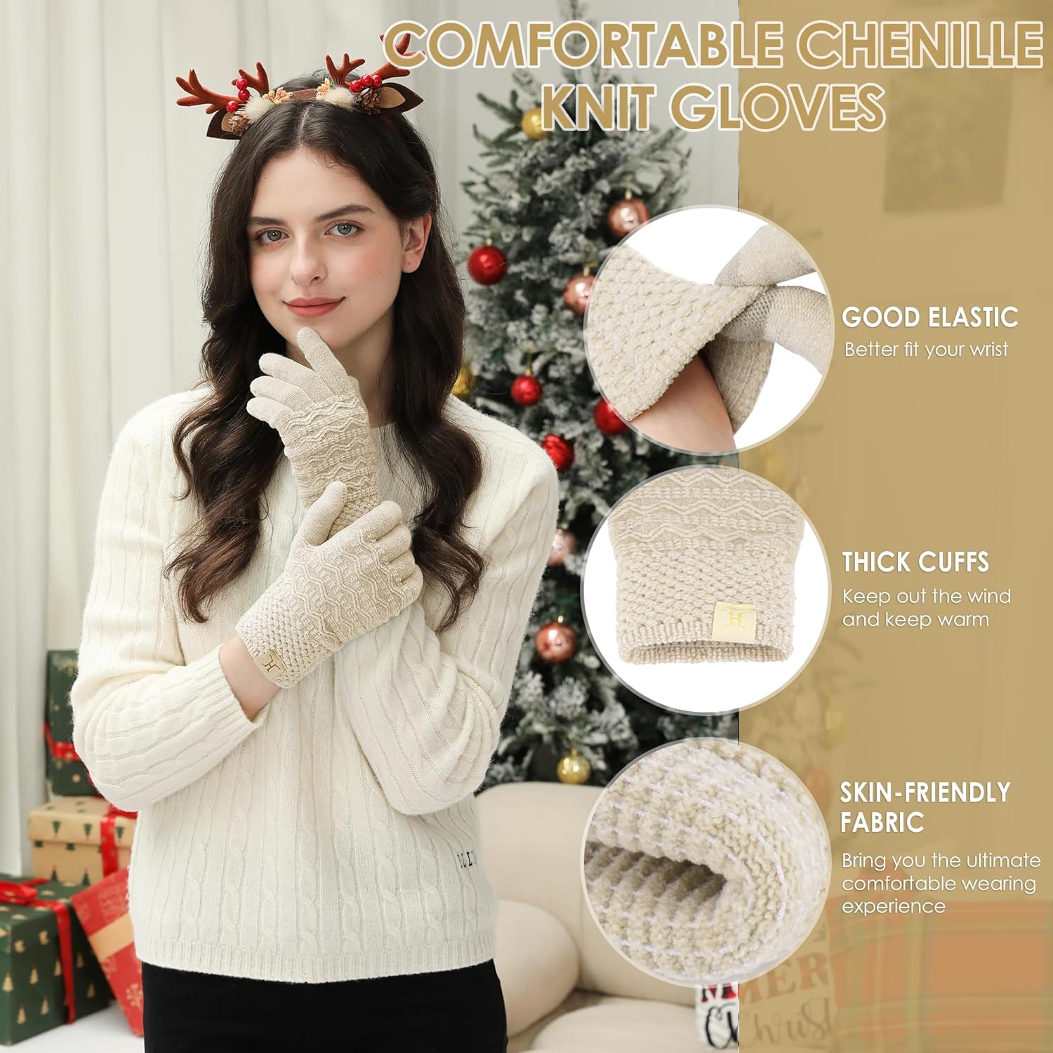 FZ FANTASTIC ZONE Winter Gloves for Women Cold Weather with Touch Screen Chenille Knit Thermal Warm Gloves Gifts - Image 3