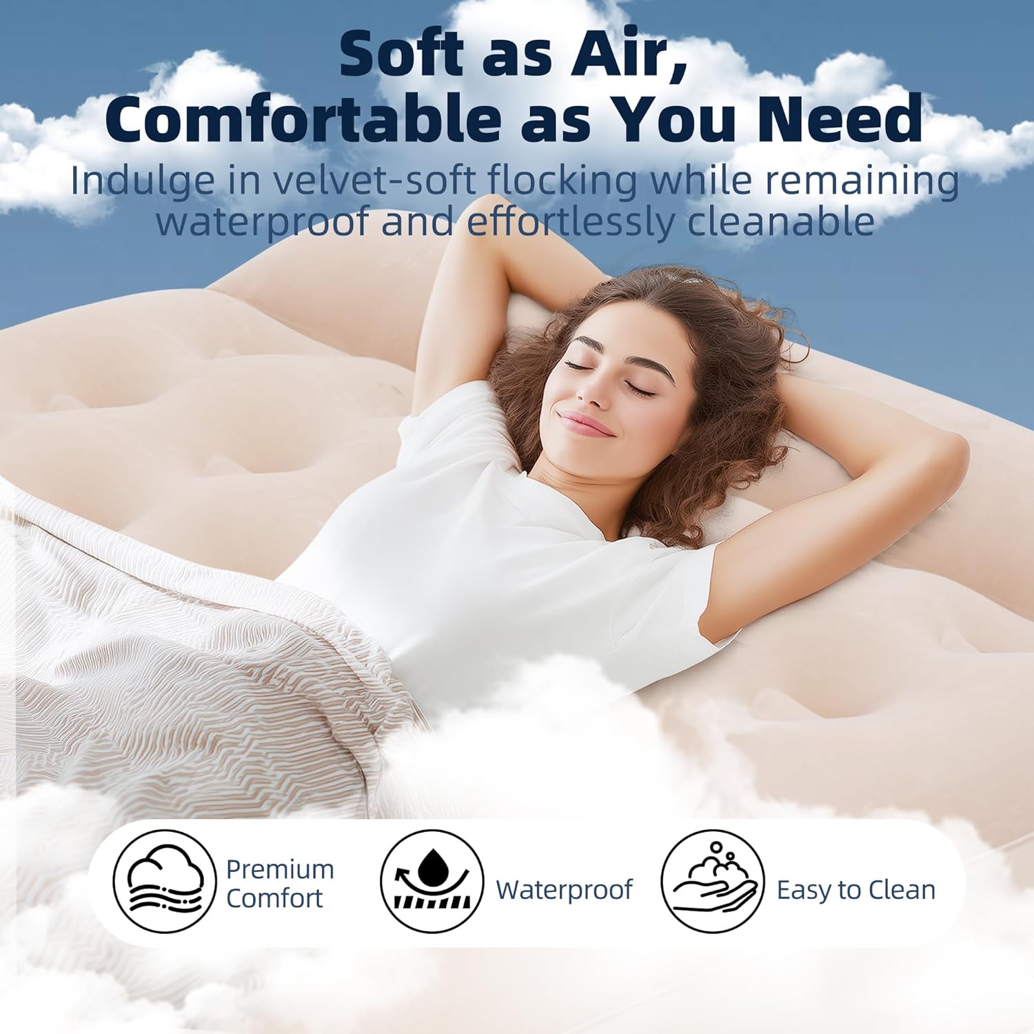 Air Mattress Full with Built-in Pump,Portable Inflatable Blow Up Mattress Plus Pillow,Waterproof Self Inflating Air Bed Guest Bed for Home Camping Hiking Travel Outdoors