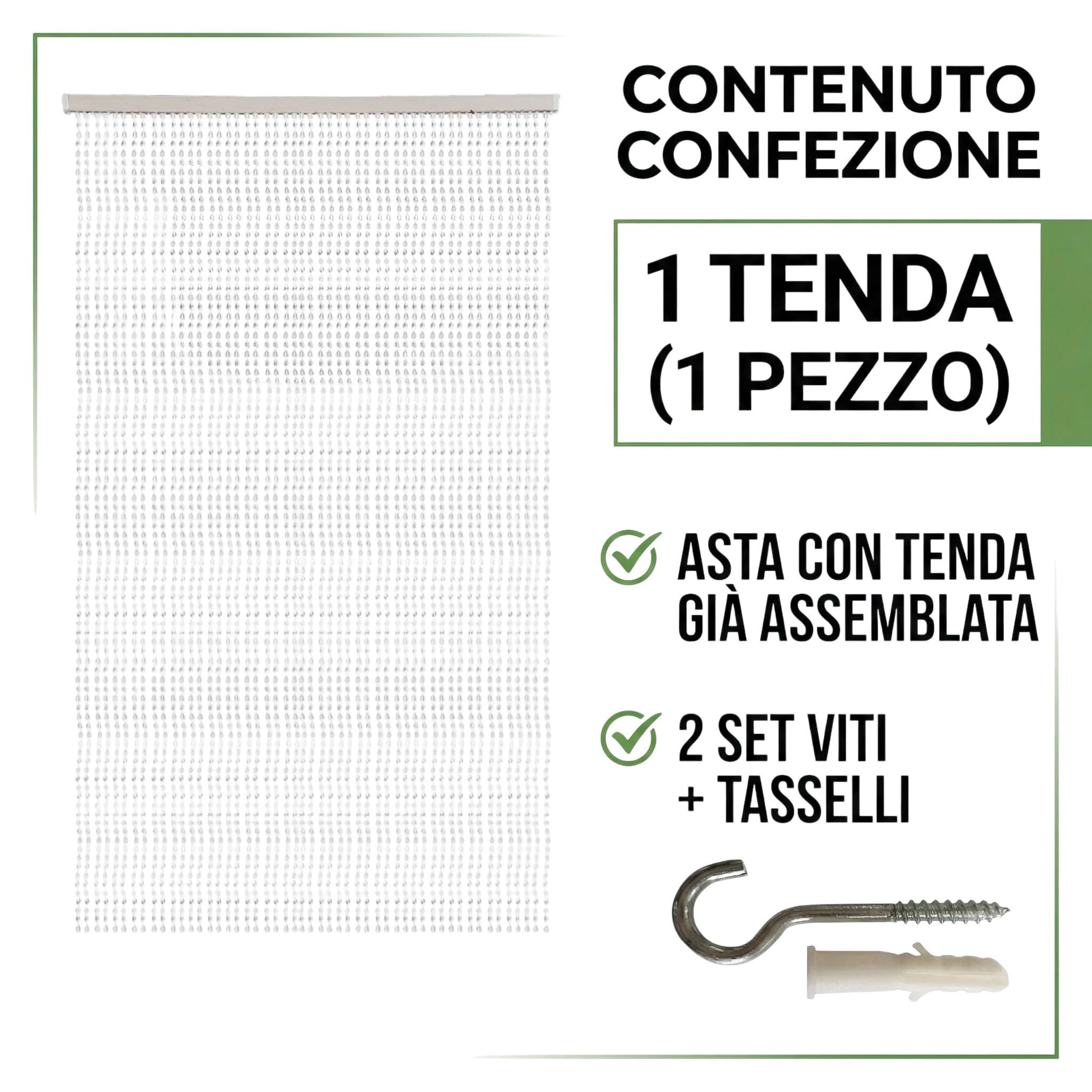 Fadenvorhang mit transparenten Perlen für Tür und Fenster, PVC-Stange und dekorative Fäden aus Polyester, 120 x 220 cm