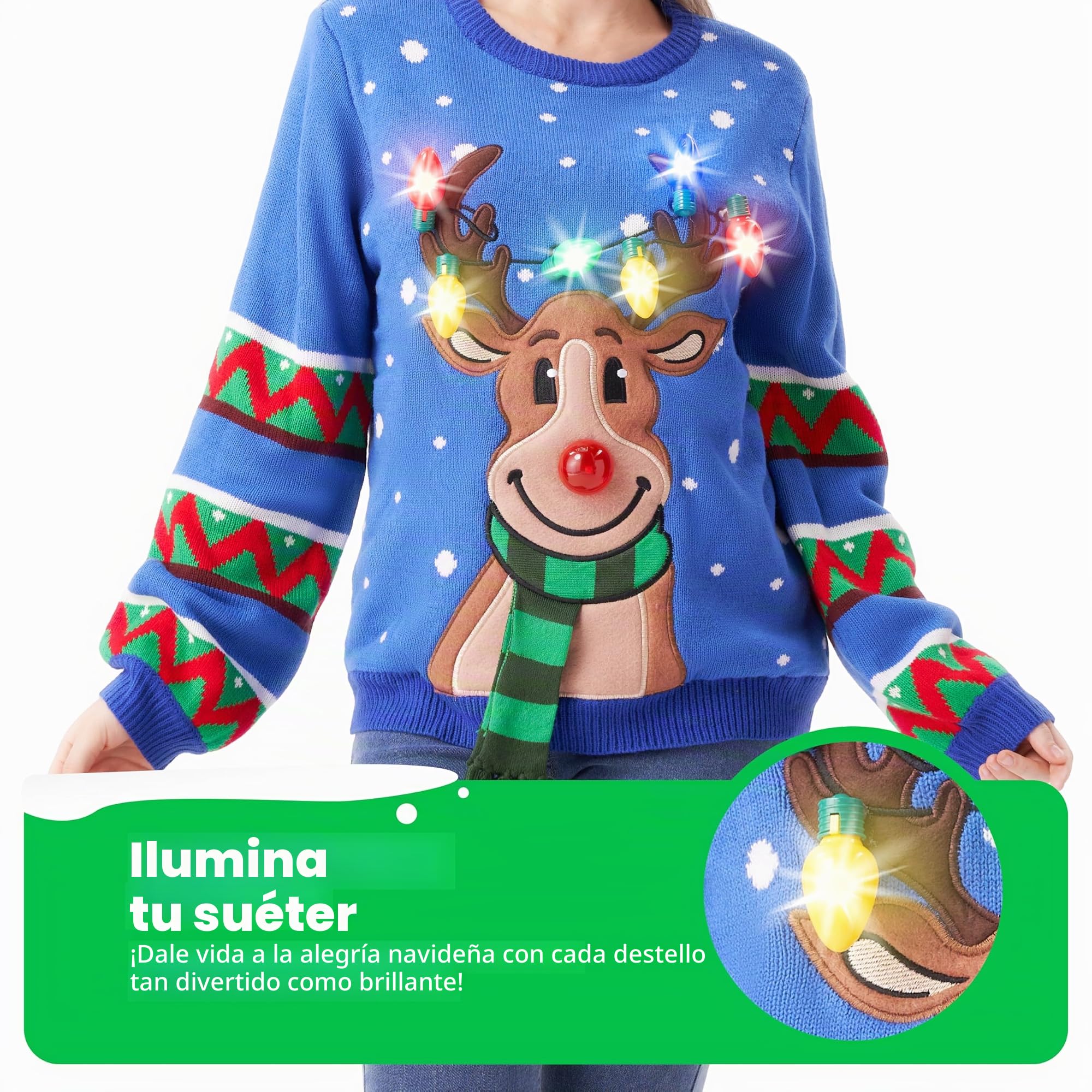 JOYIN - Jersey navideño con luces led integradas y dibujo de reno, tipo “feo” divertido, para mujer