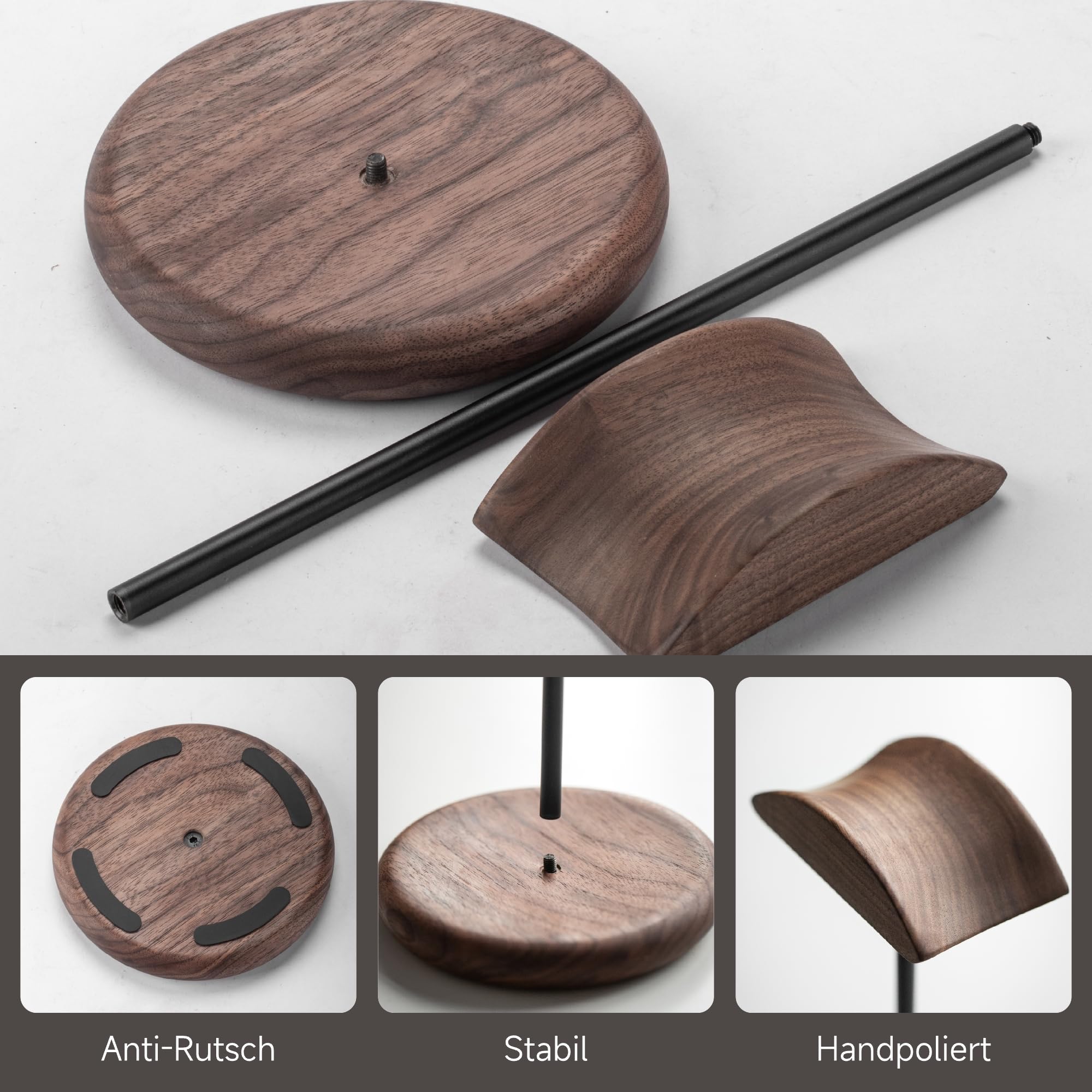 muso wood Headset Halterung Tisch Kopfhörer Ständer aus Walnussholz und Aluminium, stabiler Kopfhörerständer aus Holz, nachhaltiger Headset Ständer, Gaming Kopfhörer Halterung Halter