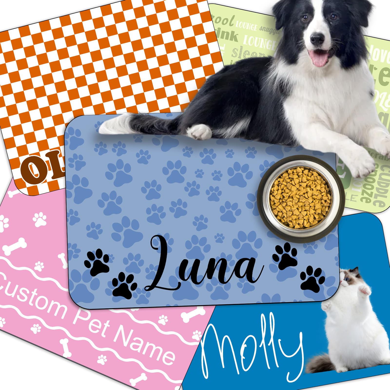 Personalised Dog Food Mat Custom Cat Food Mats with Name Photo Customised Pet Feeding Mat Non Slip Absorbent,style2-small