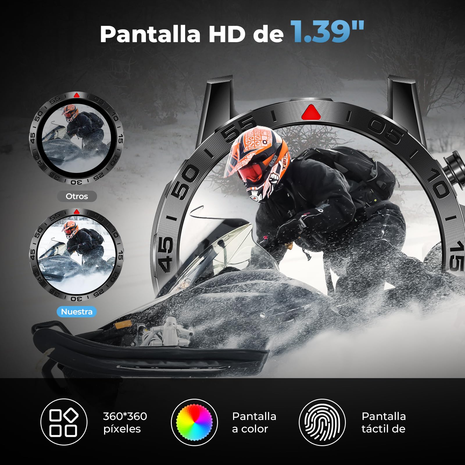 Reloj Inteligente Hombre, 1.39" Smartwatch con Llamada, Pulsómetro/Podómetro/SpO2/Monitor Sueño,100+ Modos Deportes,P68 Impermeable Militar Smart Watch Acero Correa Pulsera Actividad para Android iOS
