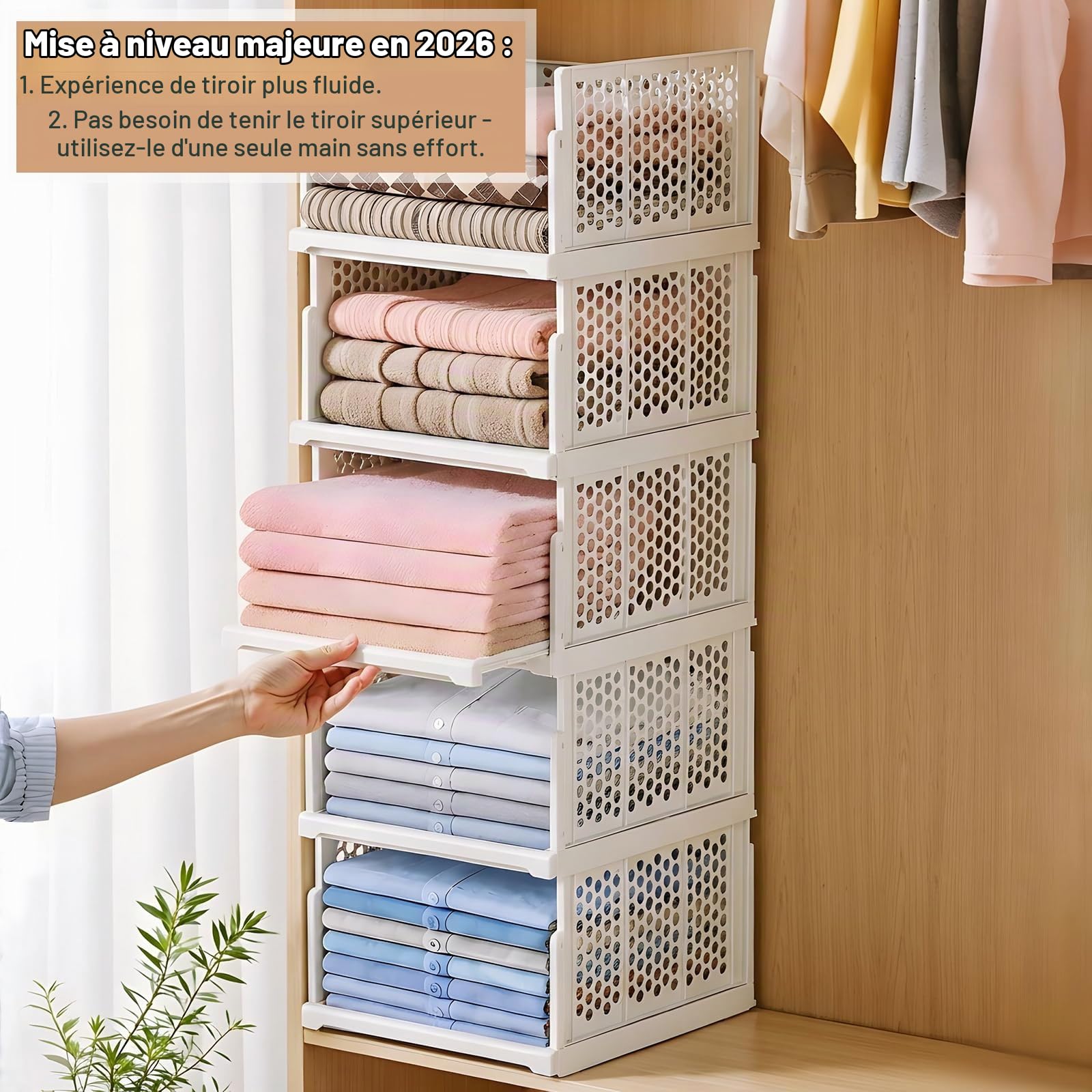 Lot de 5 organisateurs de rangement pliants pour placard, organisateur