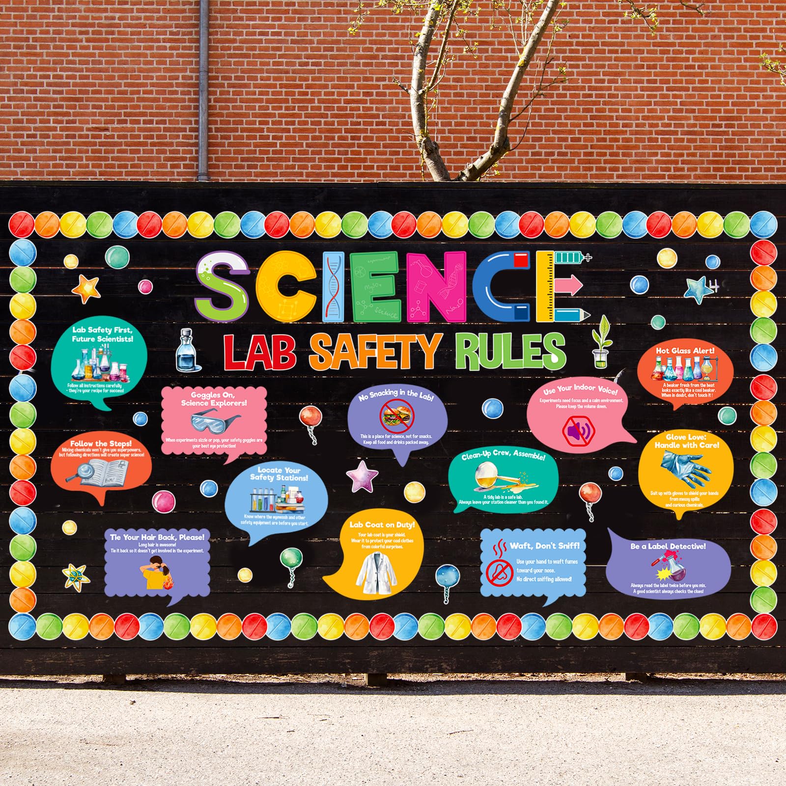Fancy Land Science Lab Safety Rules Bulletin Board Classroom Decoration Set | Scientific Cutouts for Back to School Chalkboard Home Office Chemistry Laboratory Wall Door Party Decor Supplies 81 Pieces-image-24