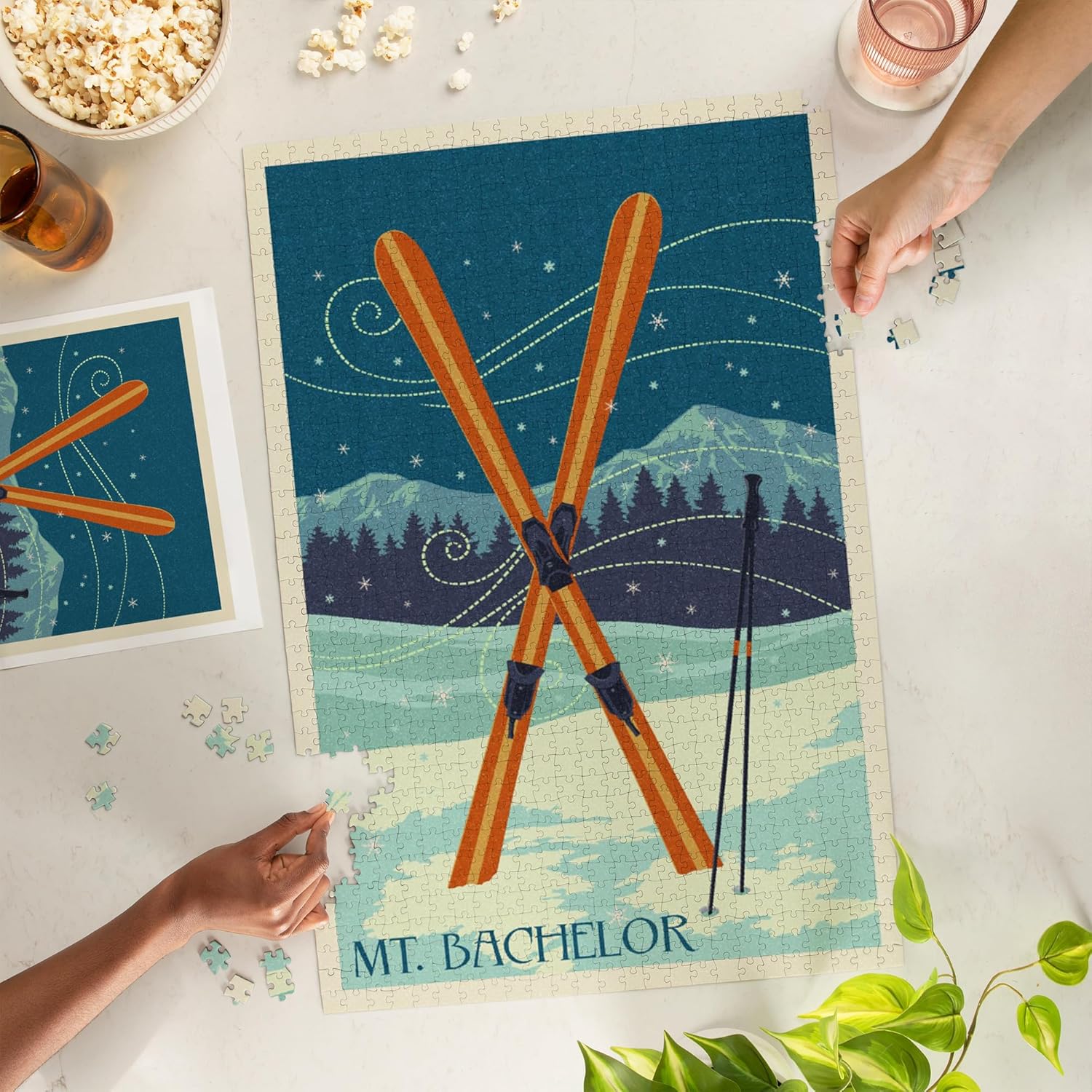 Mt. Bachelor, Oregon, Crossed Skis, Letterpress (1000 Piece Puzzle, Challenging Jigsaw Puzzle for Adults, Made in USA)