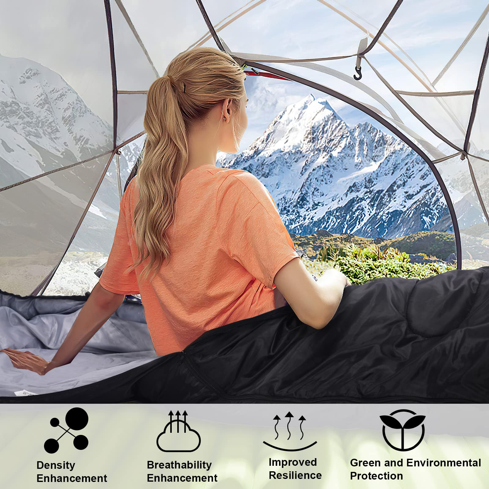 JOPHEK Saco de Dormir, 1.6kg Saco de Dormir Invierno Momia Sleeping Bag para Adultos Resistente al Agua y A Los Desgarros-para Camping Senderismo Trekking-220x80x55cm