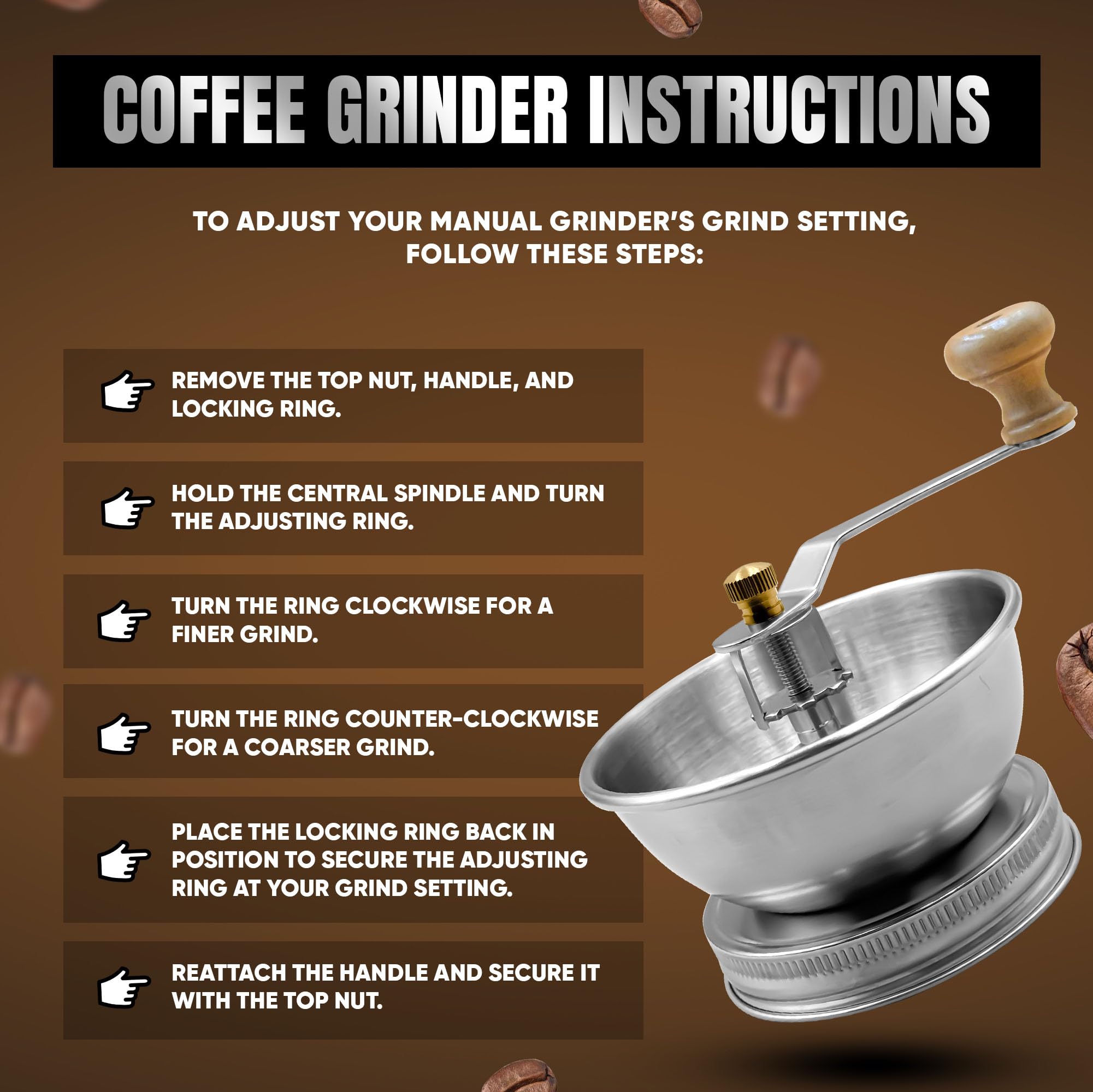 Stainless Steel Coffee Grinder Lid Attachment for Regular Mouth Mason Jars - Manual Crank Burr Grinder for Fresh Coffee, Ideal for Camping, Home Barista, Rust Proof Ceramic Mechanism (Wide) - 5