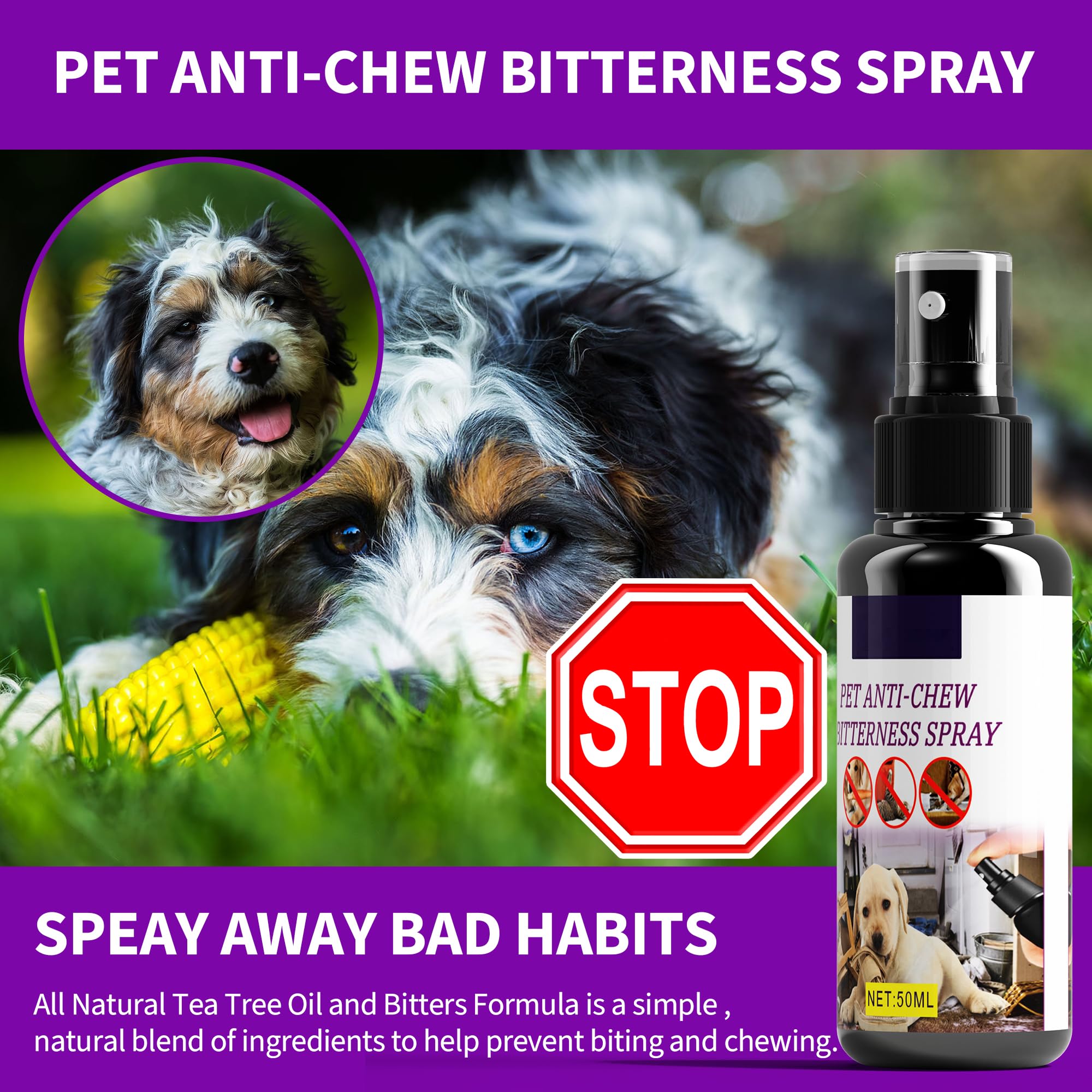 No Chew Spray for Dogs to Stop Chewing, Nature & Safe Bitter Spray for Dogs, 50Ml Effective Anti Chew Spray for Dogs, Dog Deterrent Spray to Stop Dogs from Chewing Furniture