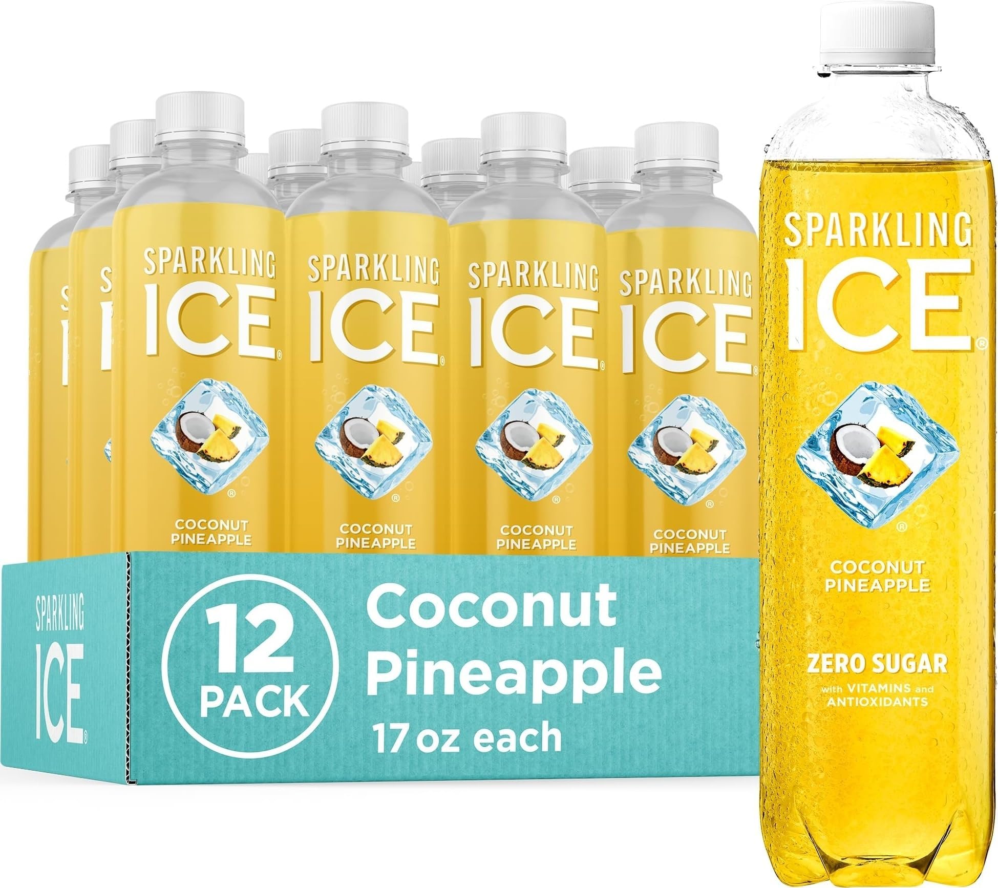 Coconut Pineapple Sparkling Water, Zero Sugar Flavored Water, with Vitamins and Antioxidants, Low Calorie Beverage, 17 fl oz Bottles (Pack of 12)