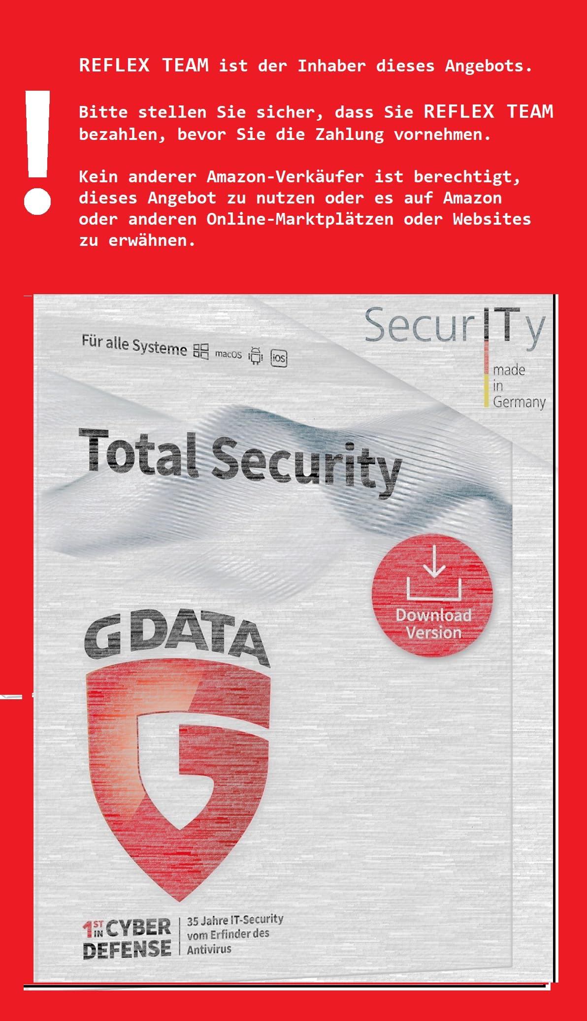 G DATA Total Security 2026 | 3 Geräte - 1 Jahr | Made in Germany | Virenschutzprogramm für Windows, Android, iOS | Passwort Manager | Updates inklusive | Software Key Card per Amazon-Email