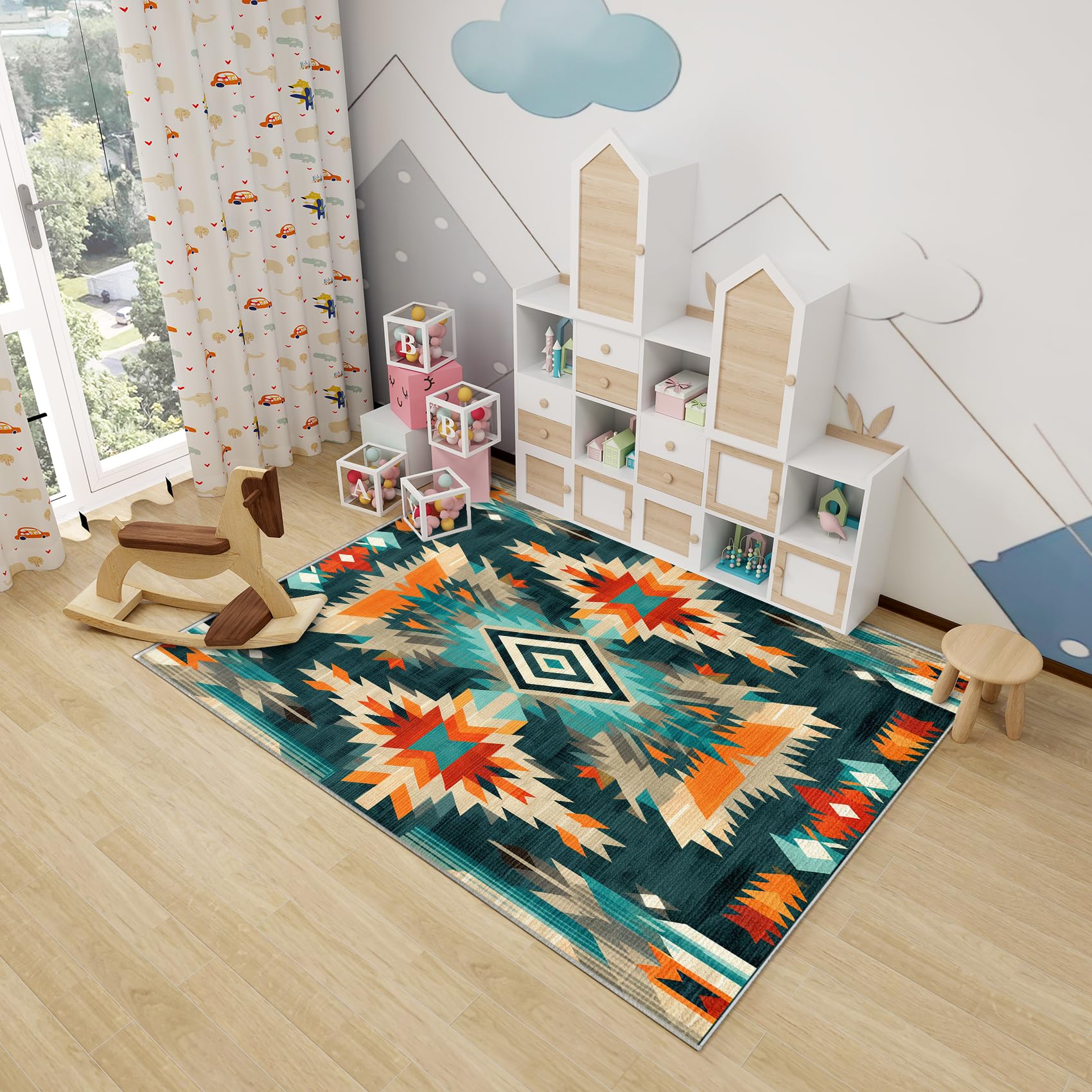 Générique Tapis Mexicain Azteque - Tapis Aztèque, Grand Tapis Salon Chambre Southwest, Moquette Antidérapant et Lavable en Machine, Tapis de Sol Interieur Doux à Poil Ras, 160x230 cm