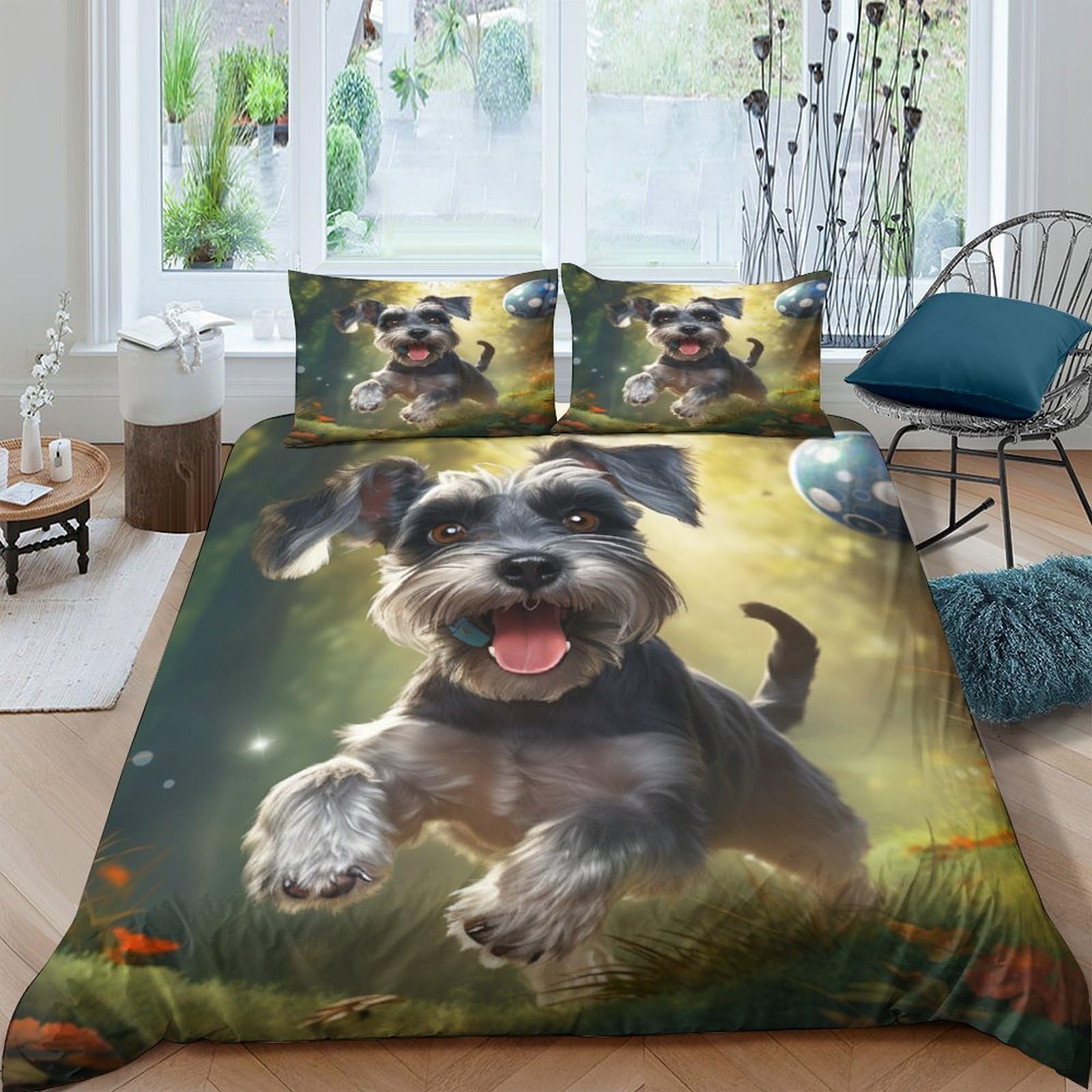 VUDBELAFC Miniature Schnauzer Duvet Cover 3 PCS Hotel Quality Quilt Cover Bedding Set Bed Covers with Pillowcases with Zipper Closure Breathable Stylish Comforter Double（200x200cm）
