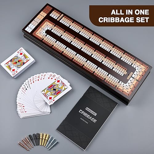 Miniatura 8 de VAMSLOVE Marcador magnético de madera mejorado de 4 pistas con ranuras grandes para almacenar 2 cartas y 12 clavijas de metal, noche de juego